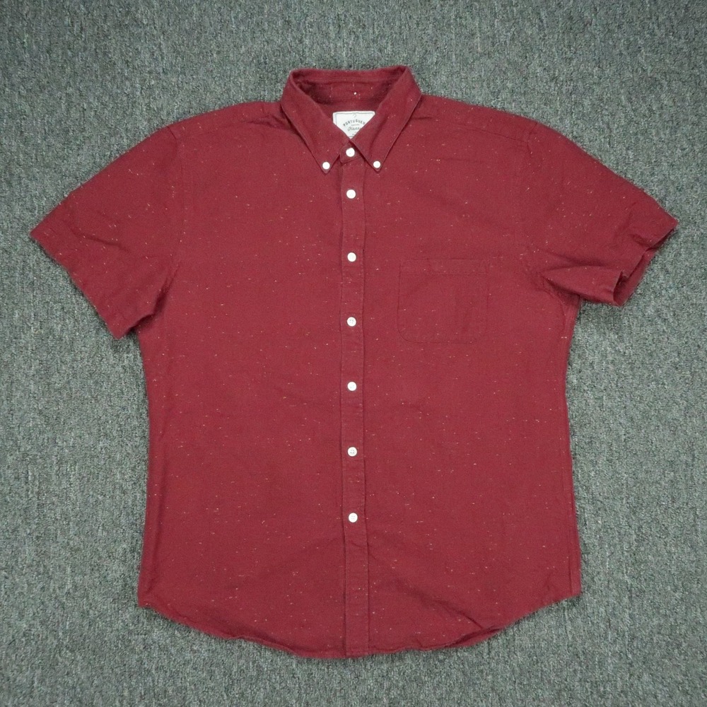 Portuguese Flannel Shirt Mens Extra Large Red Short Sleeve Button Down Speckled